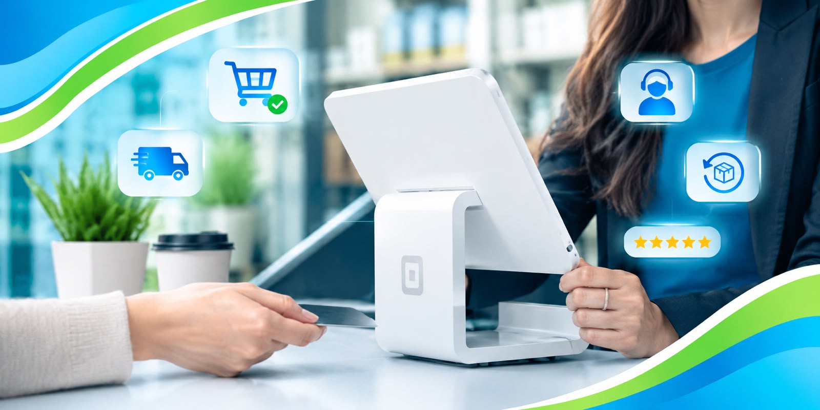 Customer paying online with a credit card next to a laptop
